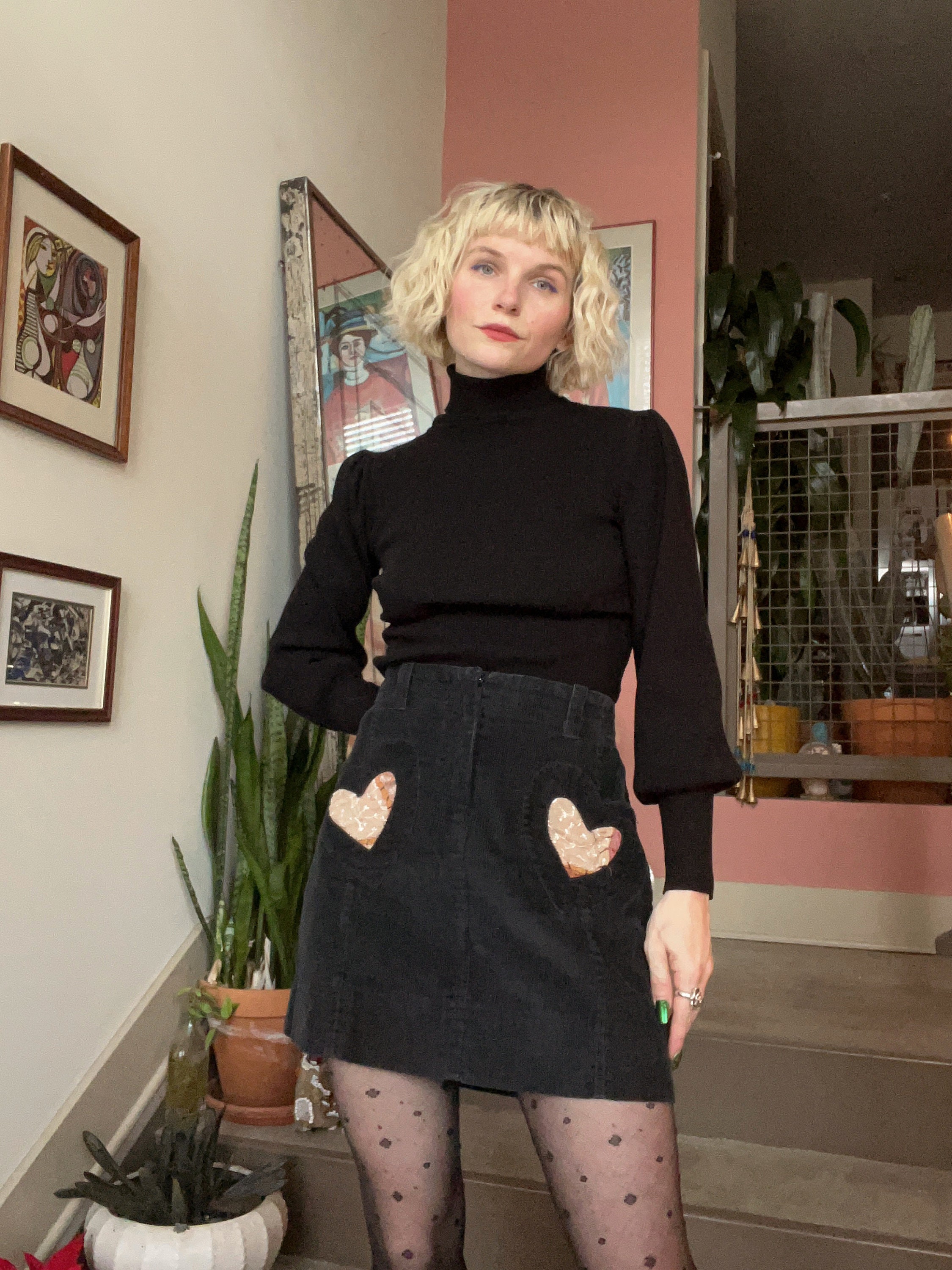 france vintage 60s black heart skirt.