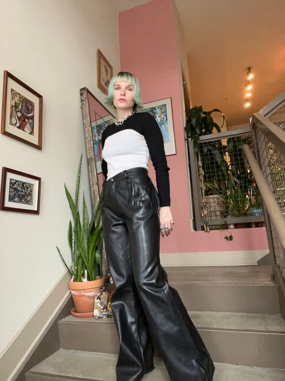 VTG Y2K Black Fringe Faux Leather Pants