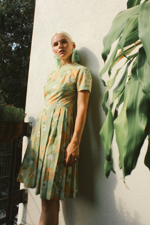 Vintage 60s | Chartreuse Floral Dress