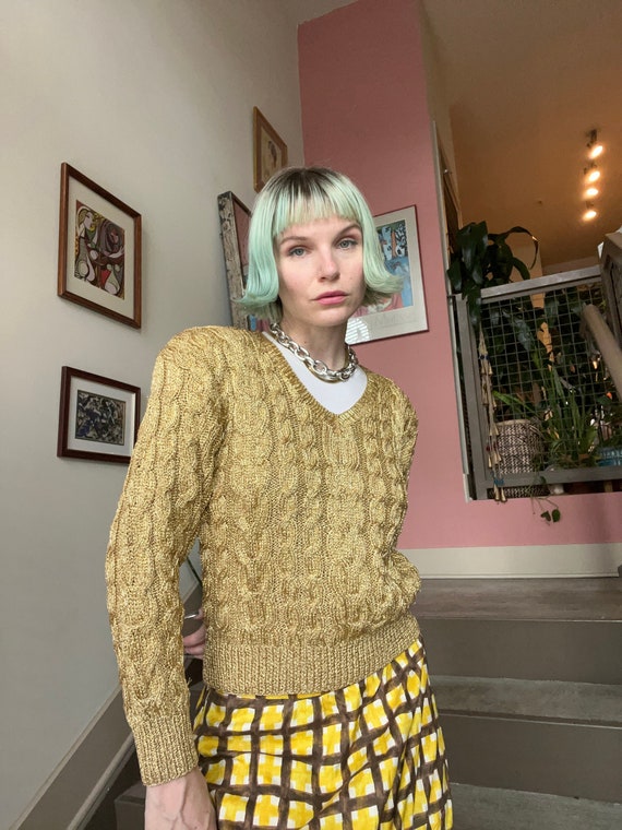 VTG 80s Lillie Rubin Beaded Metallic Cable Knit Sweater