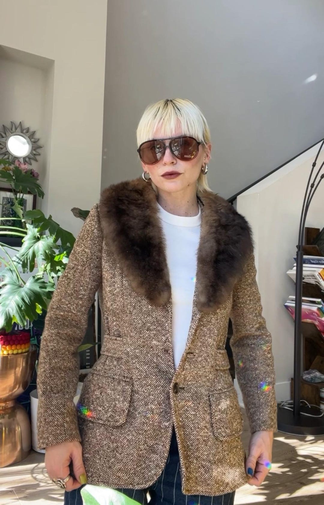VTG 70s Wool Tweed Blazer With Fur Collar - Etsy