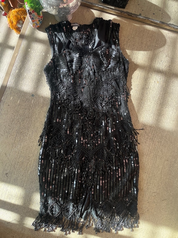 VTG Black Silk Beaded Dress - image 4