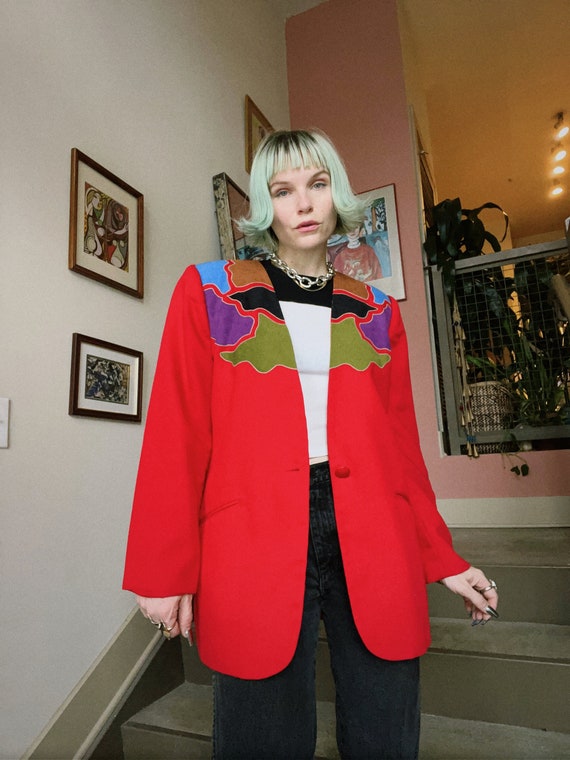 VTG 90s Red Color Block Blazer - image 1