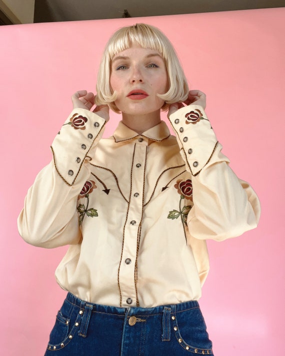 VTG 90s Panhandle Slim Butter Yellow Western Shirt