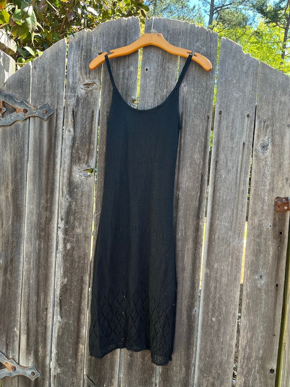 VTG 90s Nostalgia Black Crochet Knit Slip Dress