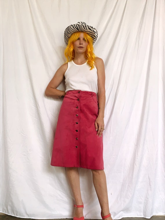 Vintage Pink Suede Button Up Skirt