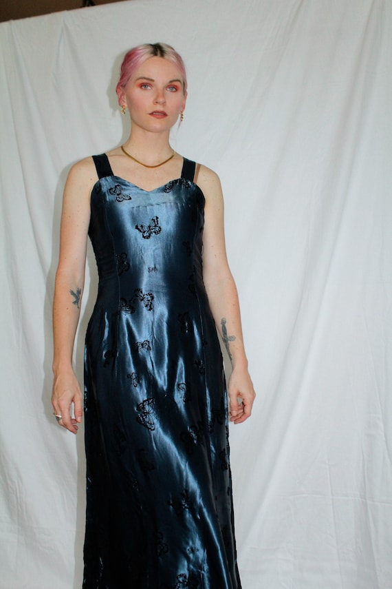 Vintage 90s | Blue Butterfly Midi Dress