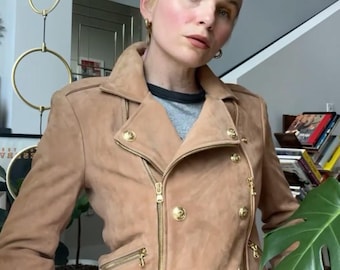 VTG Y2K L’AGENCE Tan Mocka motorcykeljacka