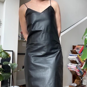 VTG 90s Black Leather Column Slip Dress - Etsy VTG 90s Black Leather Column Slip Dress - Etsy