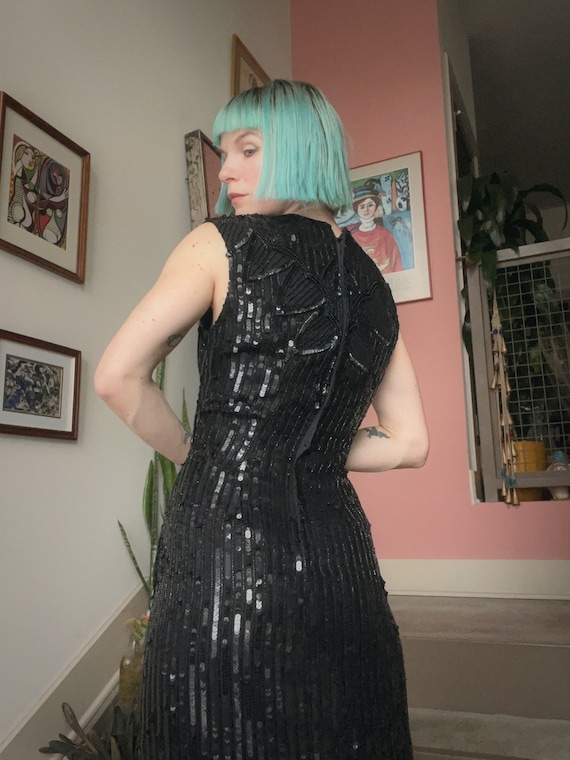 VTG Black Silk Beaded Dress - image 3