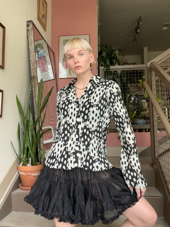 VTG 90s/Y2K Harlequin Polka Dot Pleated Blouse