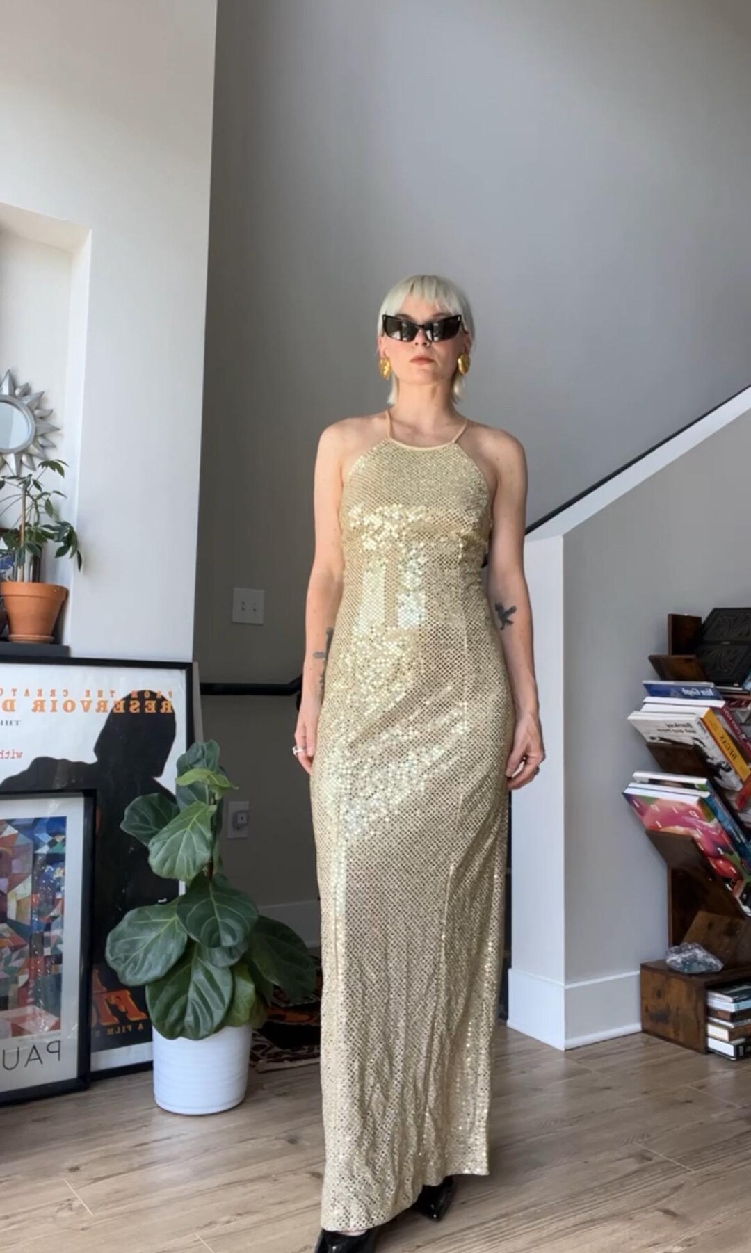 VTG 90s Bari Jay Gold Metallic Gown