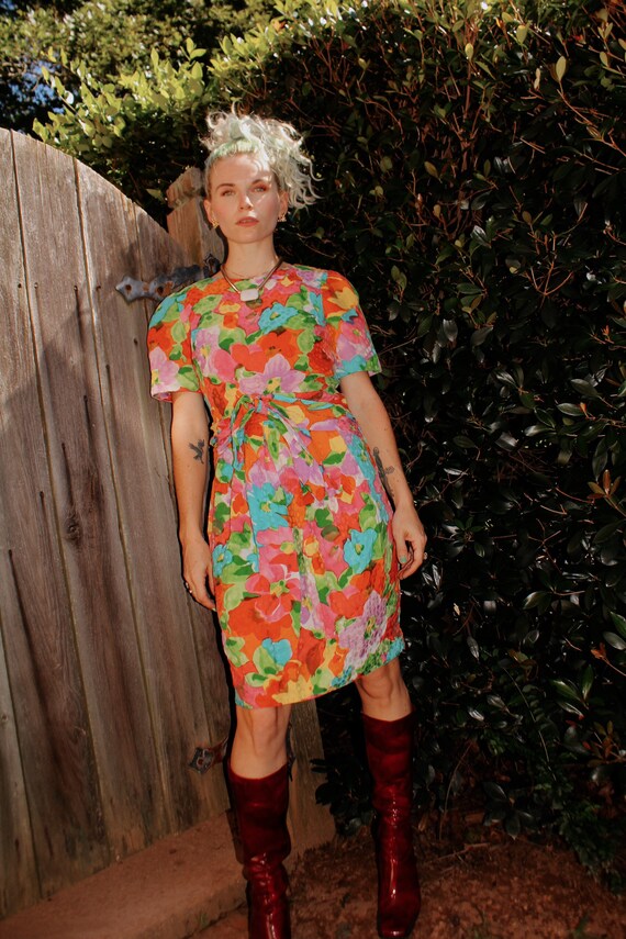 Vintage 1980s Silk Floral Print Dress