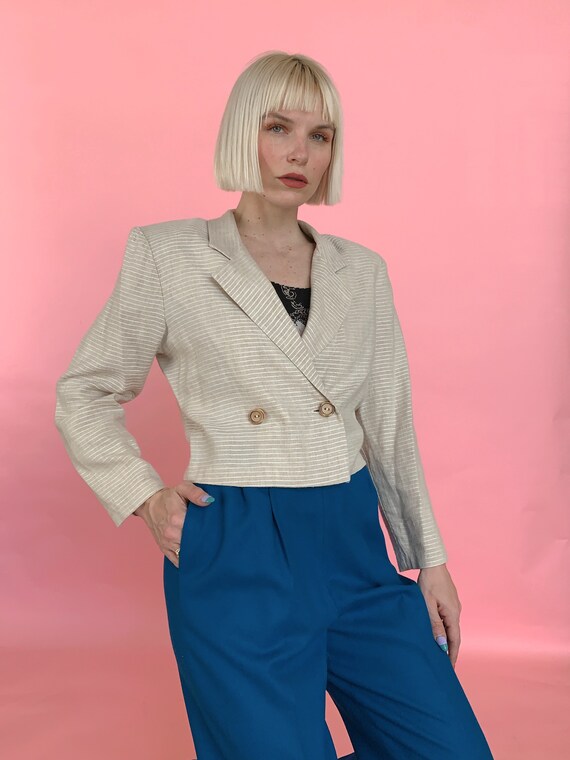 Vintage 80s Cropped Linen Blazer