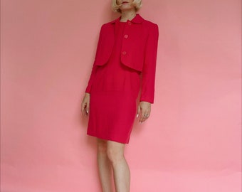 Vintage 90s Hot Pink Linen Dress Set