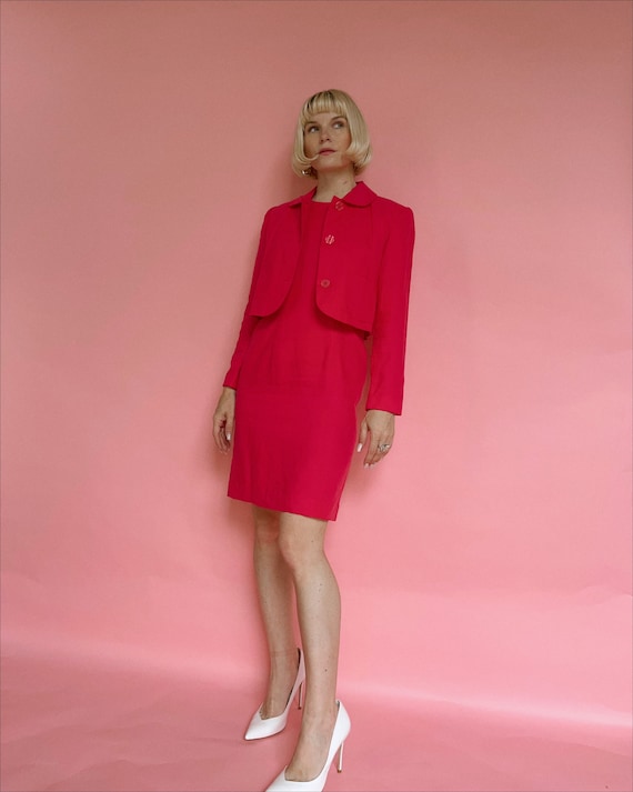 Vintage 90s Hot Pink Linen Dress Set