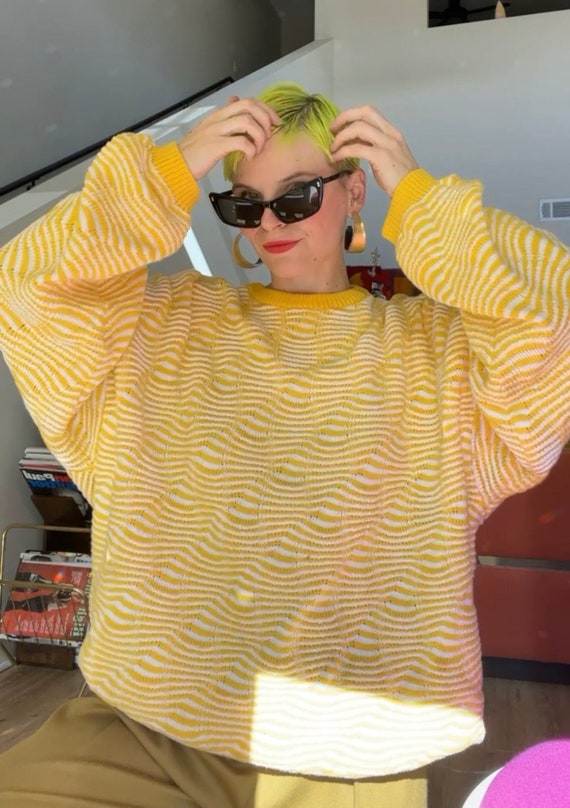 VTG 80s Benetton Yellow/White Cotton Sweater