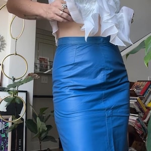 VTG 80s Blue Leather Pencil Skirt