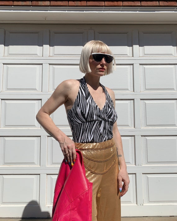 Vintage y2k Zebra Sparkle Halter Top