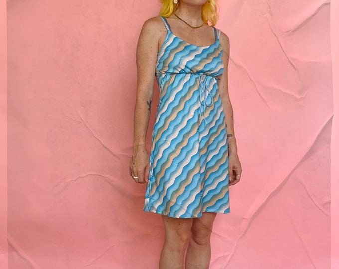 90s Fredricks of Hollywood Wavy Blue Slip Dress