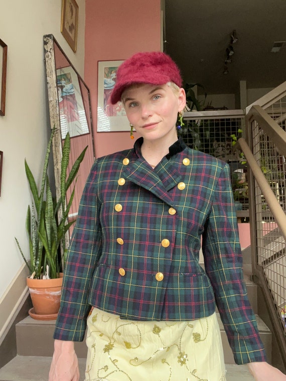 VTG 90s Wool Plaid Cropped Blazer