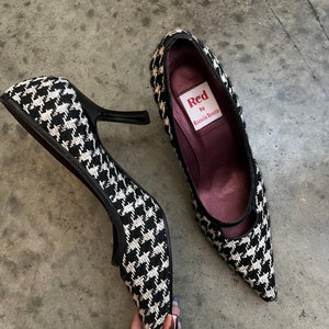 VTG 90s Houndstooth Tweed Red by Ramón Tenza Point Toe Heels image 3