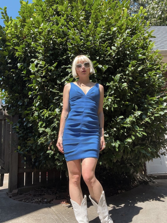 VTG Y2K Blue Shine Bodycon Dress