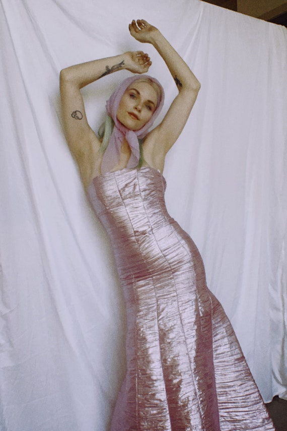 Vintage Jessica McClintock Metallic Pink Gown