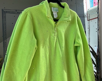 VTG neongroene fleecetrui uit de jaren 80