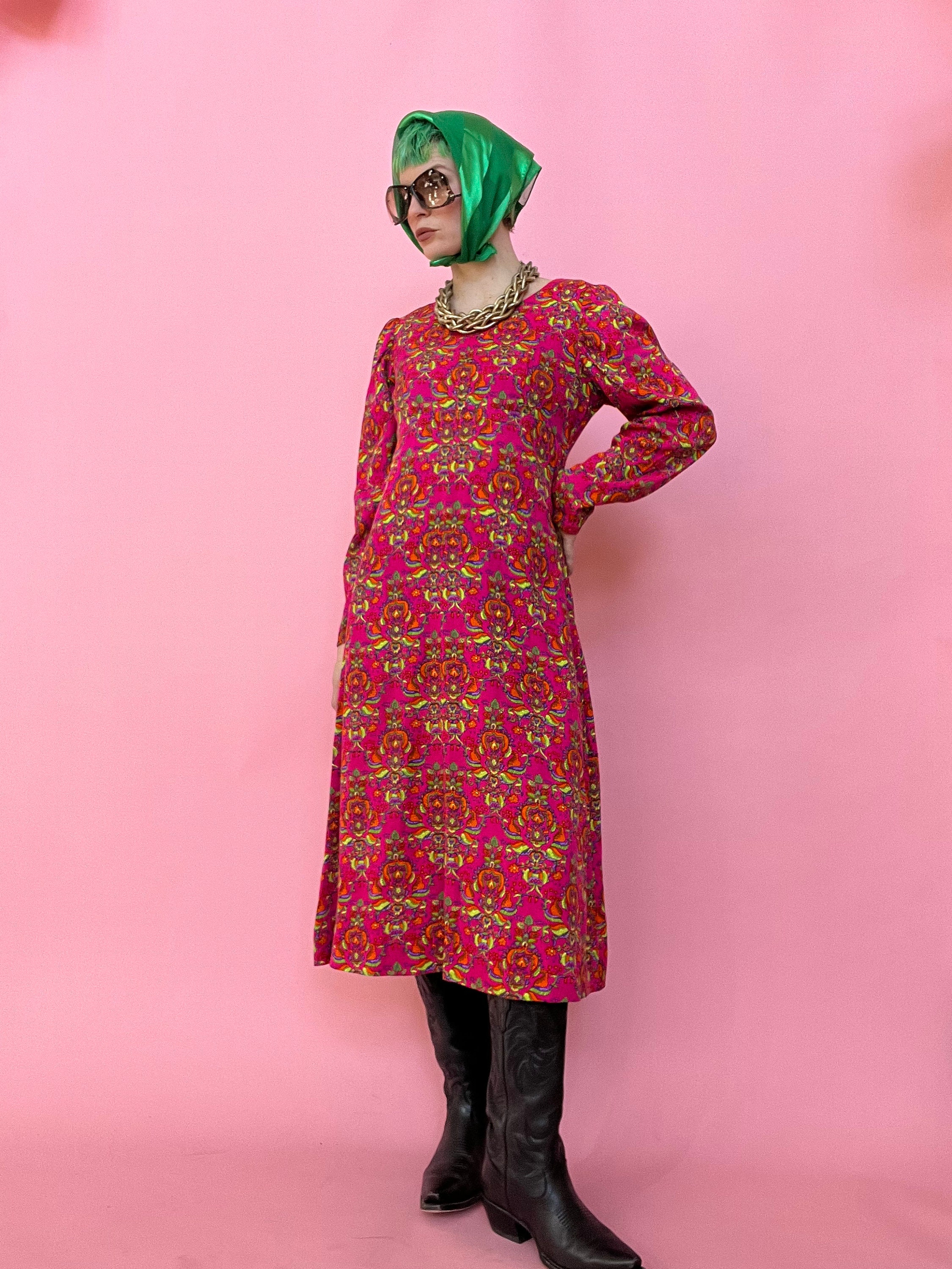 Floral puff sleeve midi dress discount