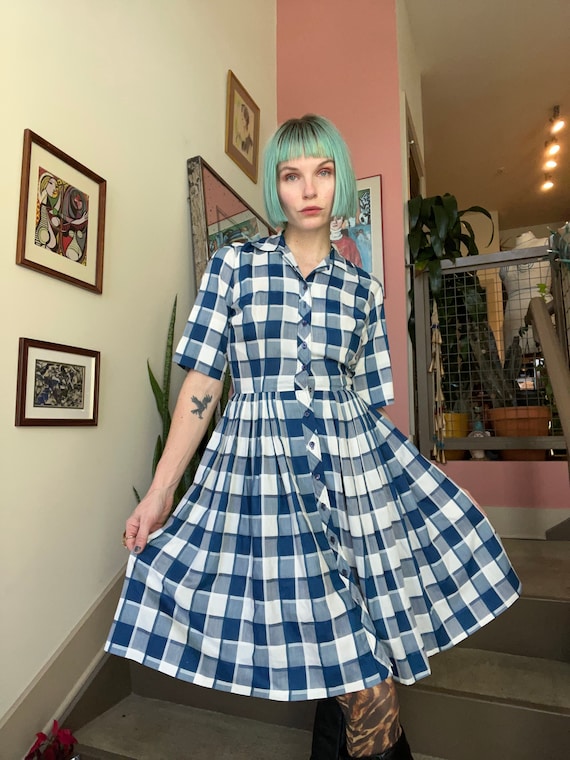 VTG 60s Blue and White Check Dress