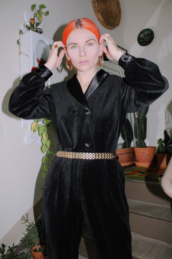 Black Velour Tuxedo Jumpsuit