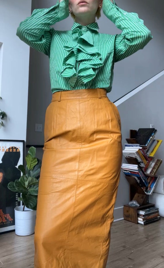 VTG 80s Rare Mustard Leather Pencil Skirt
