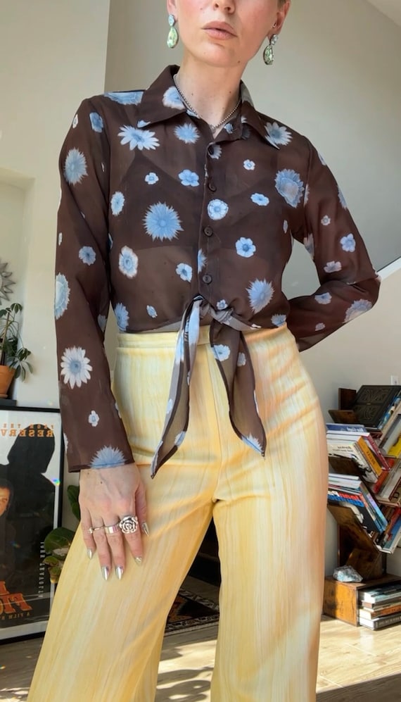 VTG 90s Sheer Floral Cropped Tie Blouse