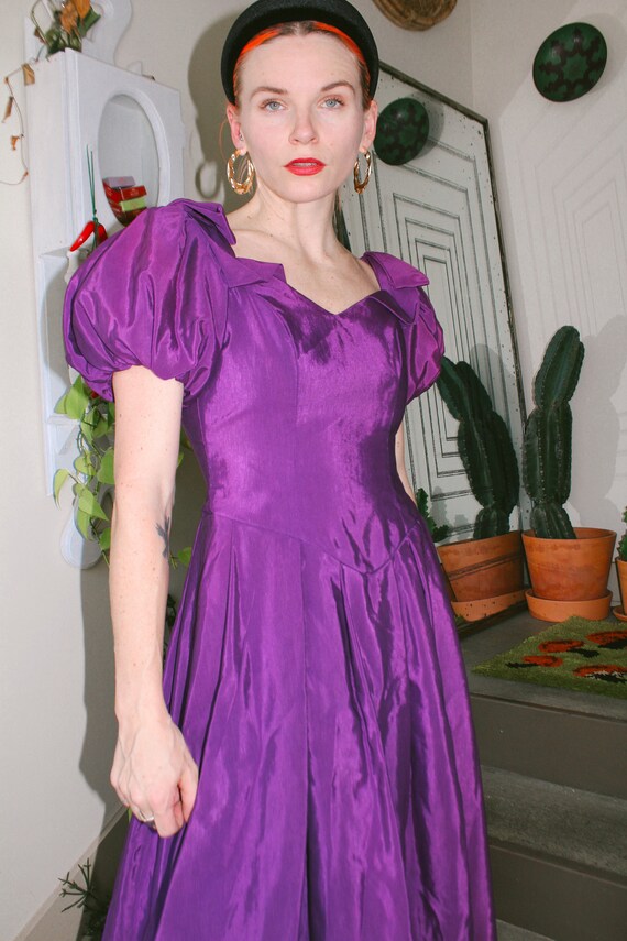 80s Purple Taffeta Dress