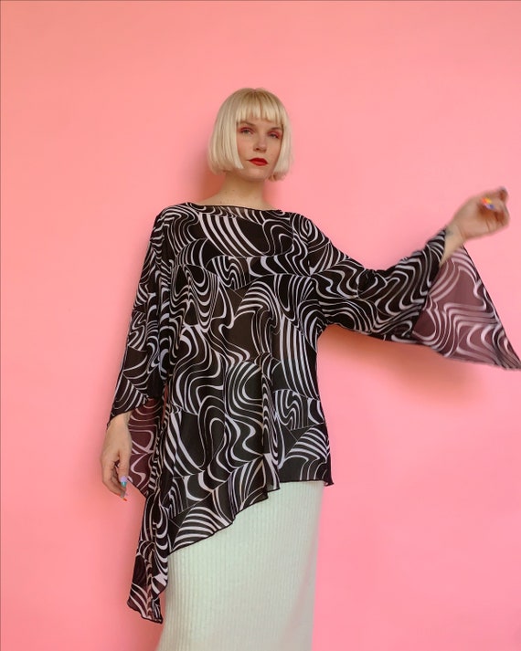 Vintage 90s Op Art Sheer Tunic
