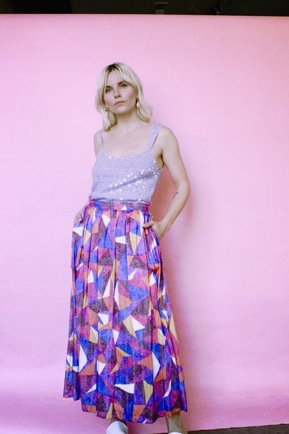 Vintage 90s | Colorful Geometric Midi Skirt