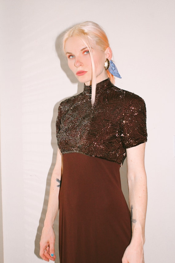 Vintage | Brown Beaded Evening Gown
