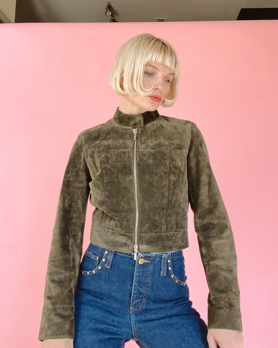 VTG 90s bebe Olive Green Suede Jacket