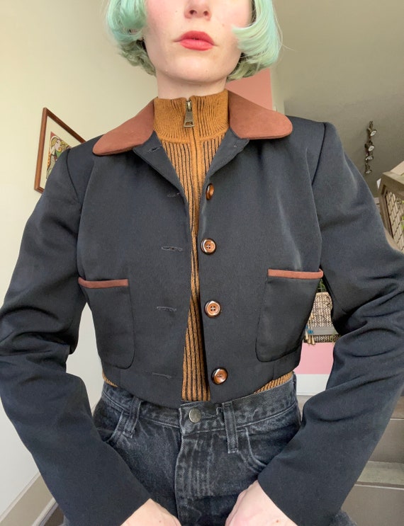 VTG 70s Black/Brown Cropped Blazer