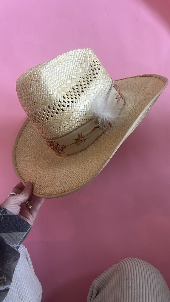 VTG 80s Straw Floral Cowboy Hat