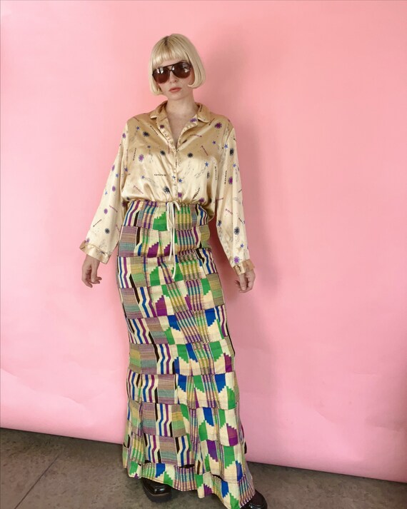VTG 70s Handmade Drawstring Flare Maxi Skirt