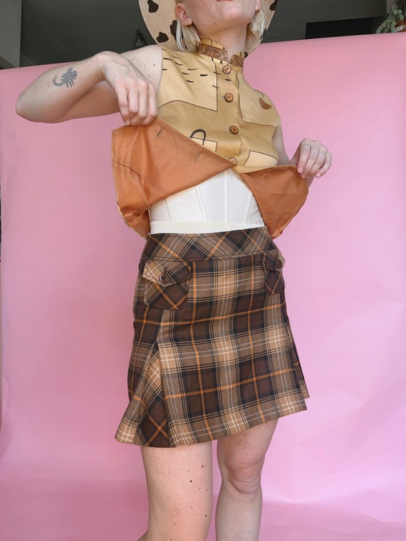 VTG Karen Millen England Plaid Pleated Mini