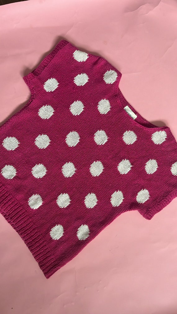 VTG 80s Pink Polka Dot Hand Knit Vest - image 3
