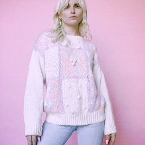 Vintage 80s | Hand Knit Sweet Patchwork Sweater