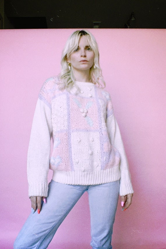 Vintage 80s | Hand Knit Sweet Patchwork Sweater