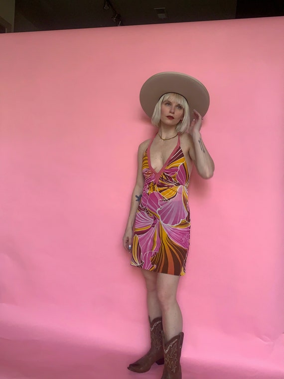 Vintage 2001 D&G Pink Printed Halter Dress