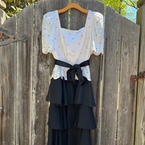 VTG 70s Lillie Rubin Tiered Puff Sleeve Beaded Polka Dot Dress