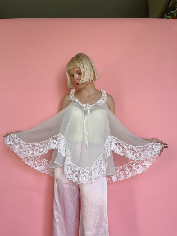 VTG 60s Baby Blue Nylon Babydoll Top