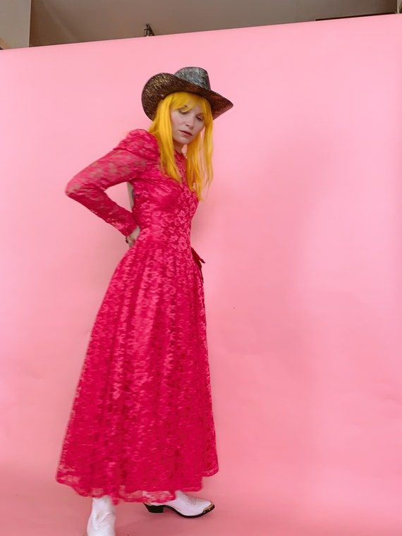 80s Neon Pink Lace Dress
